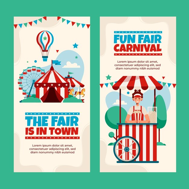 Flat funfair vertical banners set