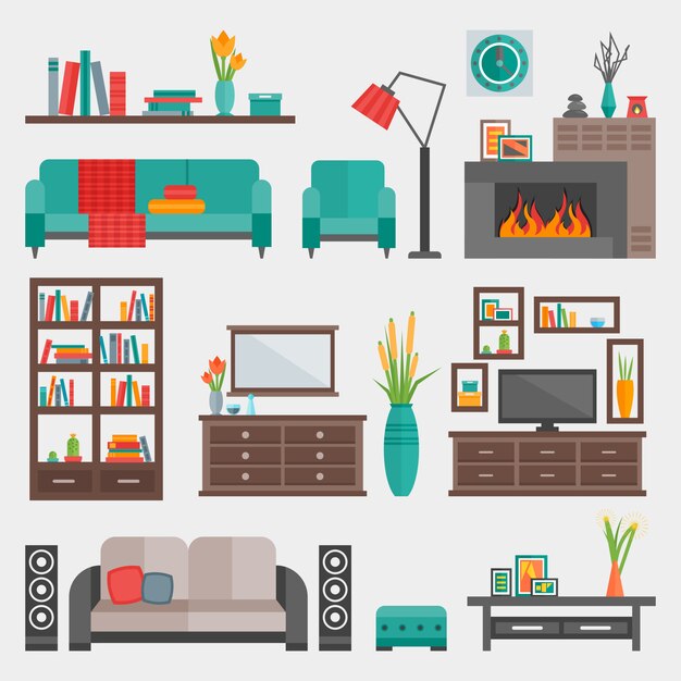 Flat Furniture Interior Icon Set