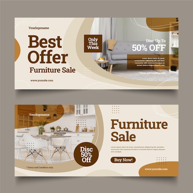 Flat furniture sale banner with photo