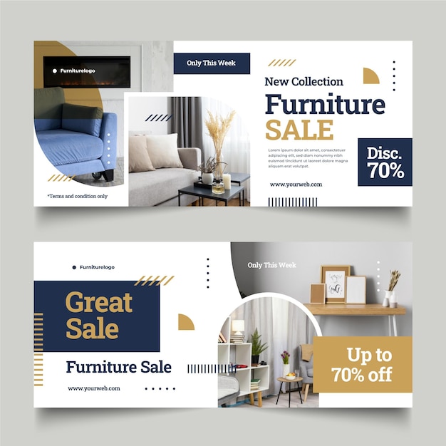 Flat furniture sale banner with photo