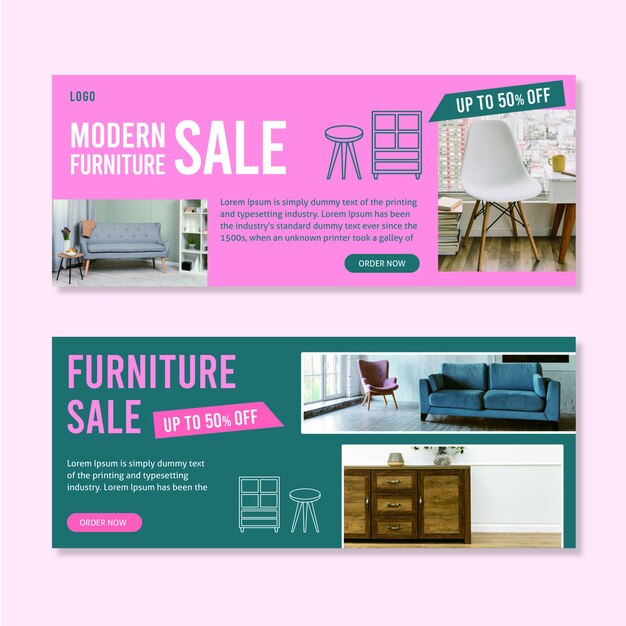 Free Vector flat furniture sale banner with photo