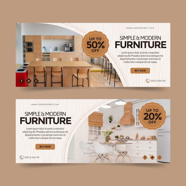 Flat furniture sale banner with photo