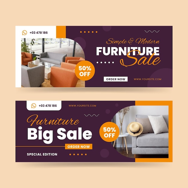 Flat furniture sale banners set