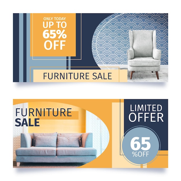 Flat furniture sale banners with photo