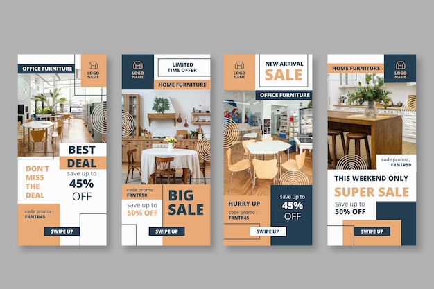 Free Vector flat furniture sale instagram story collection