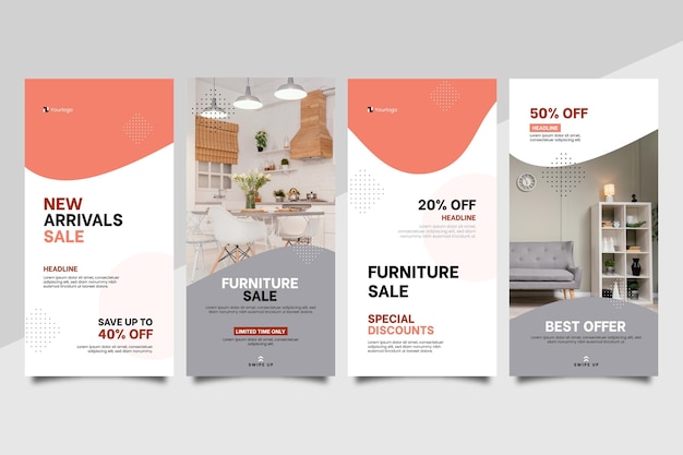 Free Vector flat furniture sale instagram story collection