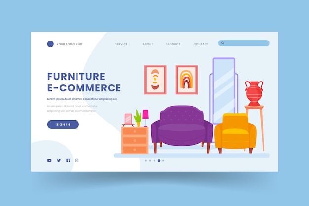 Free Vector flat furniture sale landing page template