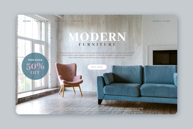 Flat furniture sale landing page with photo