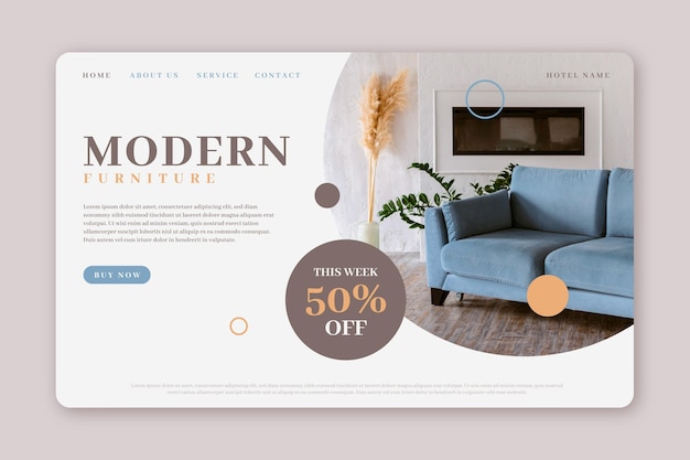 Flat furniture sale landing page with photo