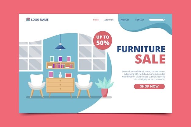 Free Vector flat furniture sale with discount landing page