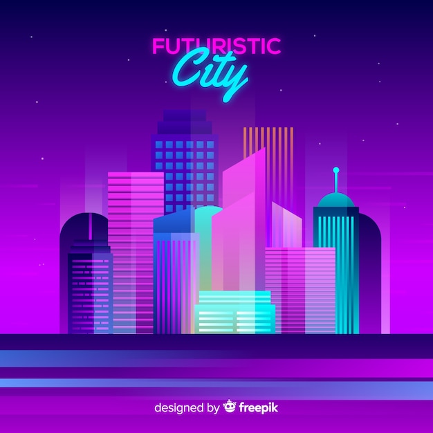 Flat futuristic city background