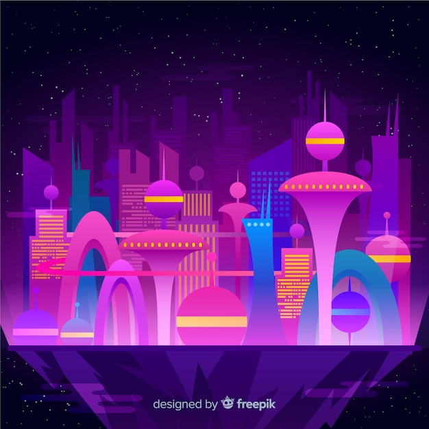 Free Vector flat futuristic night city background