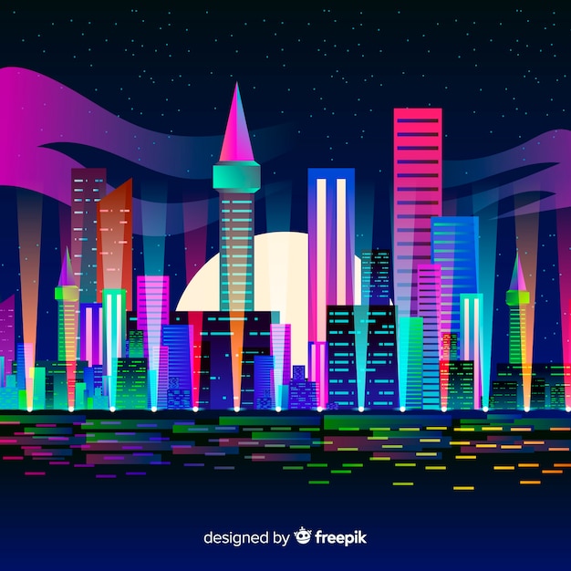 Free Vector flat futuristic night city background