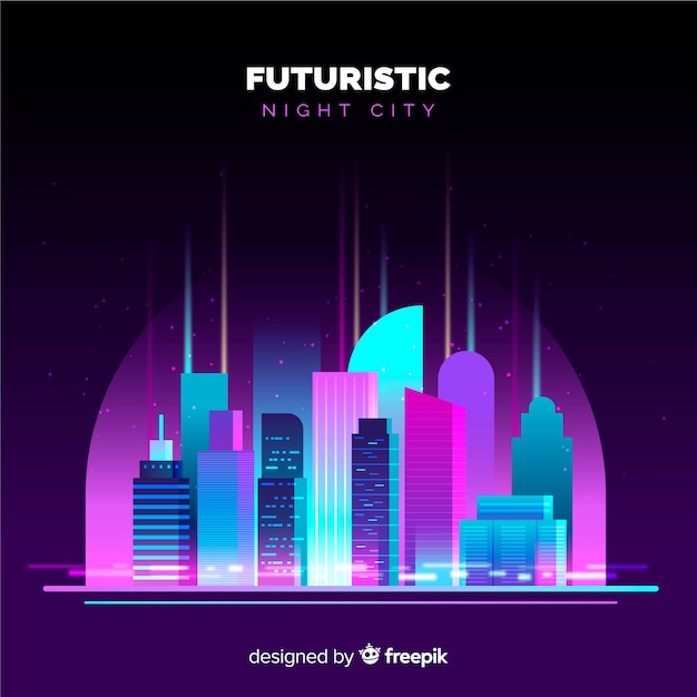 Free Vector flat futuristic night city background