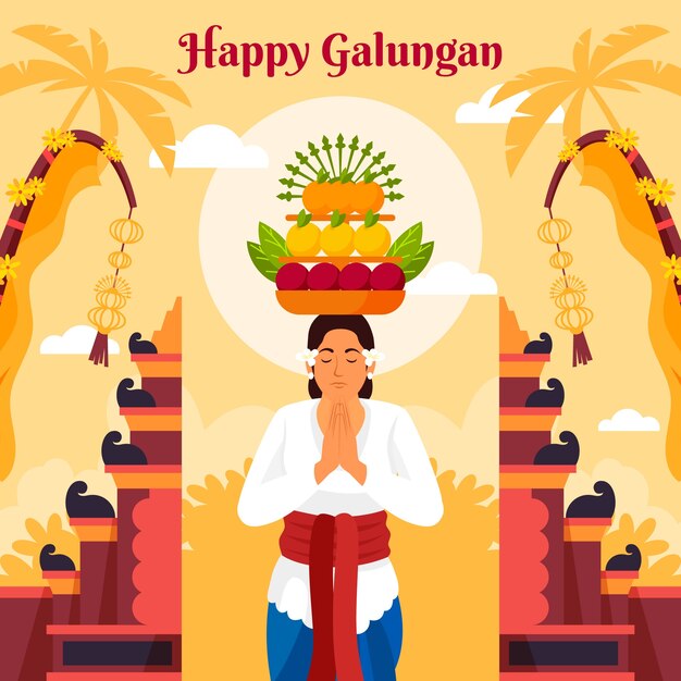 Flat galungan celebration illustration