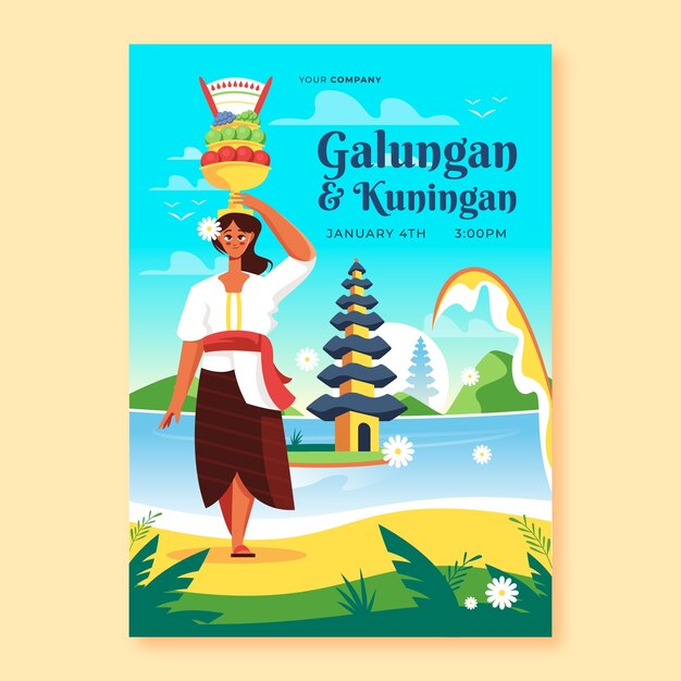 Flat galungan vertical poster template