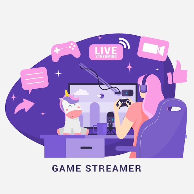 Free vector flat game streamer concept elements