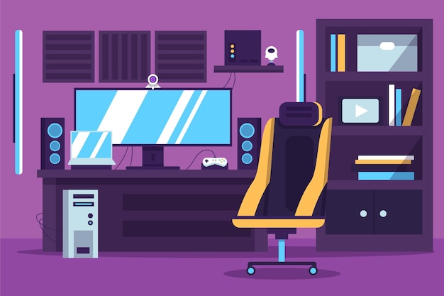 Free vector flat gamer room illustration