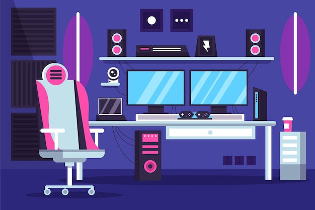 Free Vector flat gamer room illustration