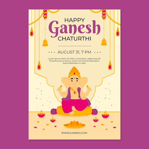 Flat ganesh chaturthi vertical poster template with elephant