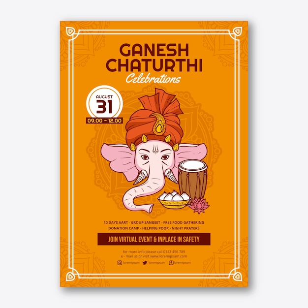 Free vector flat ganesh chaturthi vertical poster template