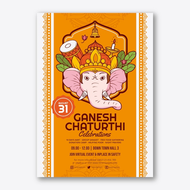 Flat ganesh chaturthi vertical poster template