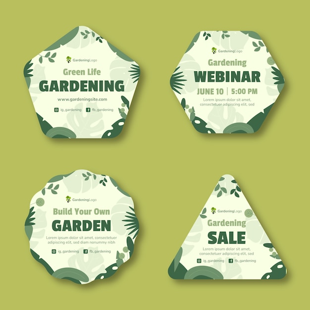 Free Vector flat gardening labels collection