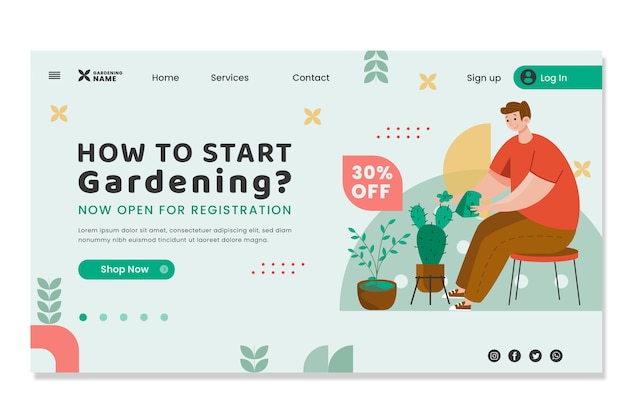 Flat gardening landing page template