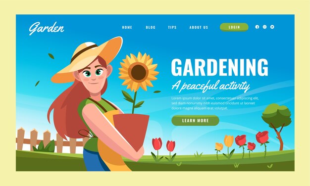 Flat gardening landing page template