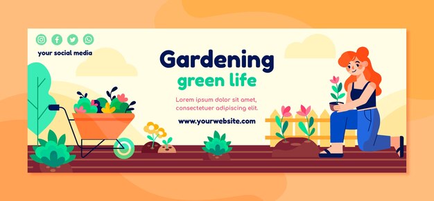 Flat gardening social media cover template