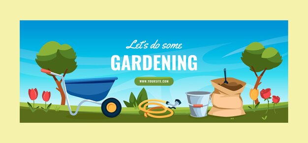 Flat gardening social media cover template