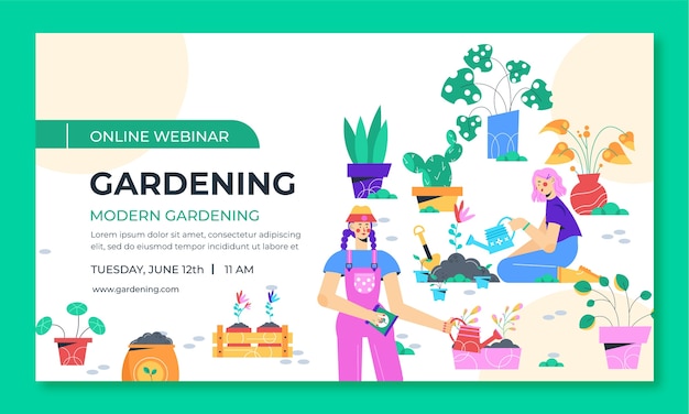 Free Vector flat gardening webinar template