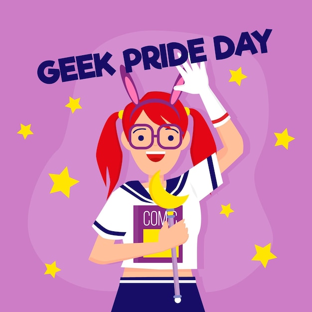 Flat geek pride day illustration