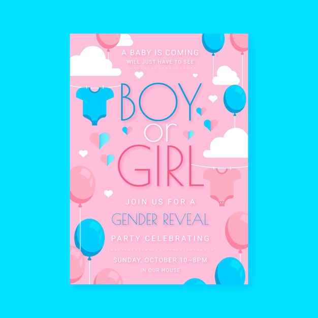 Flat gender reveal invitation template