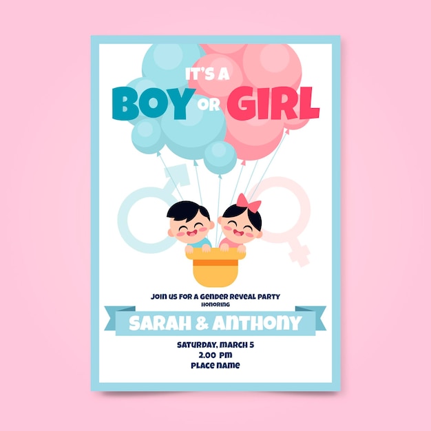 Flat gender reveal invitation