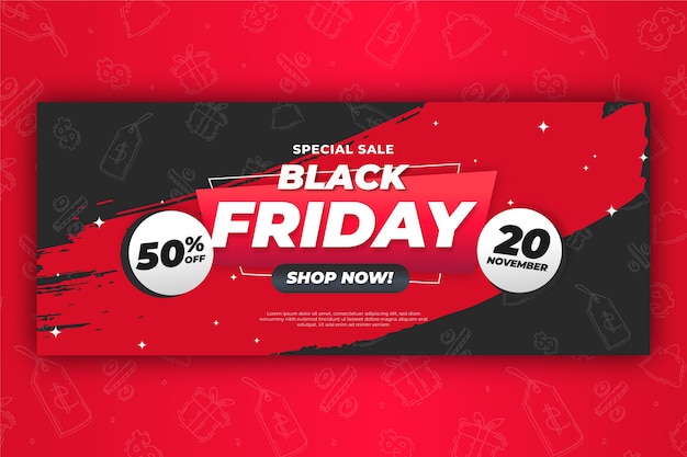 Free vector flat geometric black friday horizontal banner template