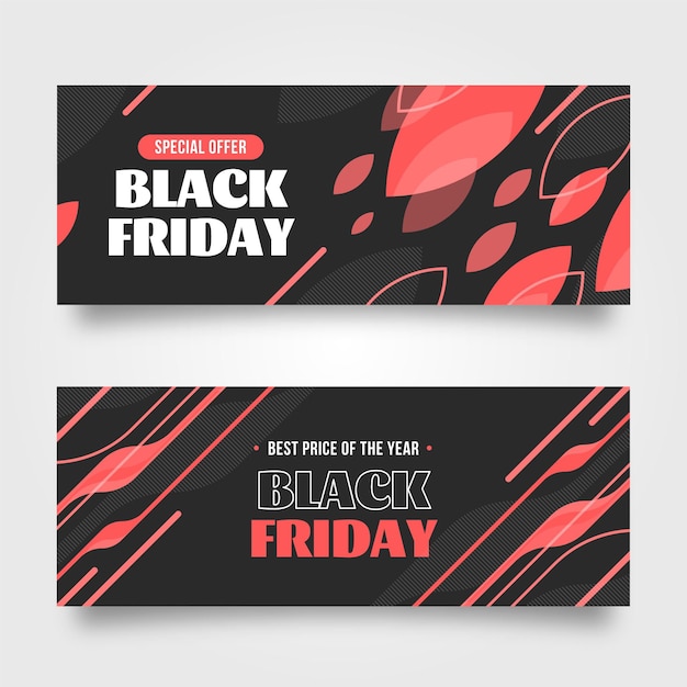 Flat geometric black friday horizontal banners set