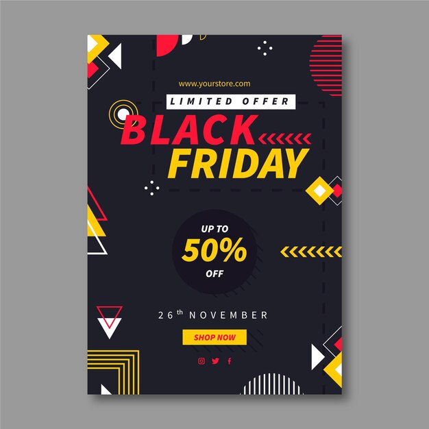 Flat geometric black friday vertical poster template