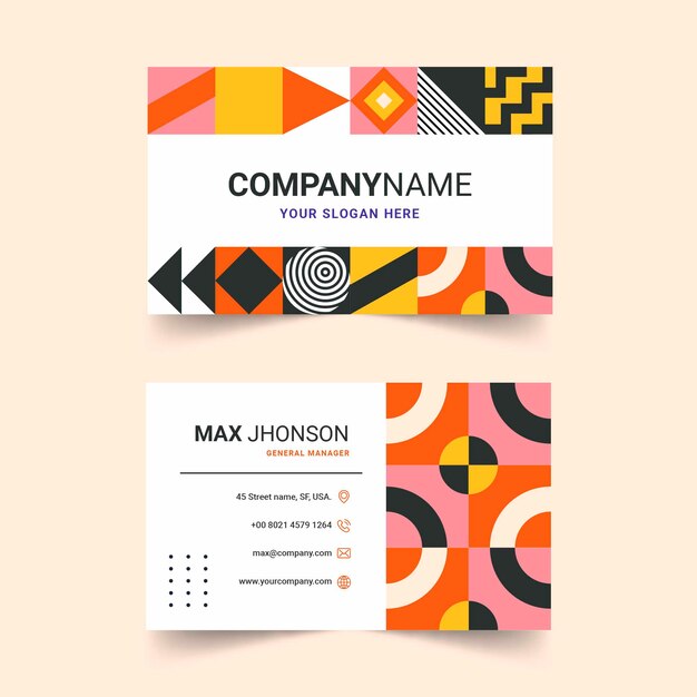 Flat geometric double-sided horizontal business card template