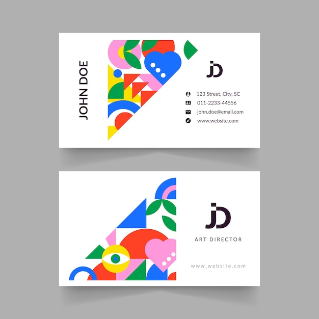 Free Vector flat geometric double-sided horizontal business card template