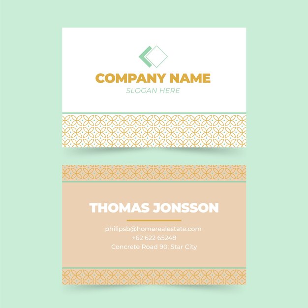 Flat geometric double-sided horizontal business card template