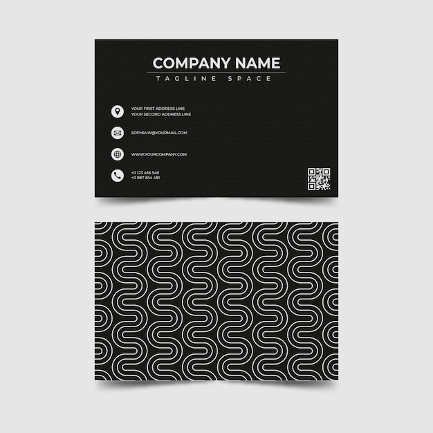 Flat geometric monochrome double-sided horizontal business card template