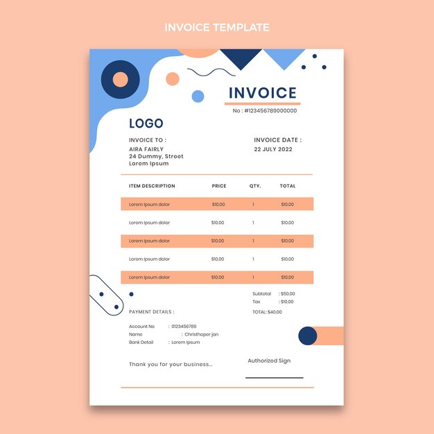 Flat geometric real estate invoice