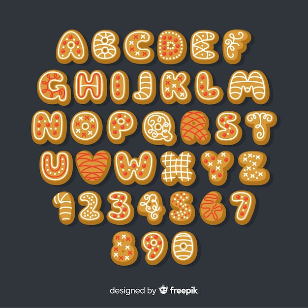 Flat gingerbread alphabet