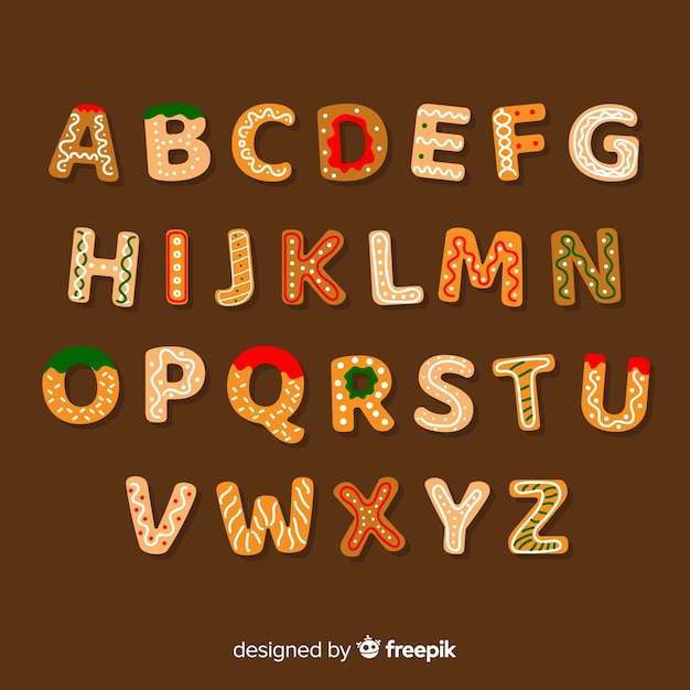 Flat gingerbread alphabet