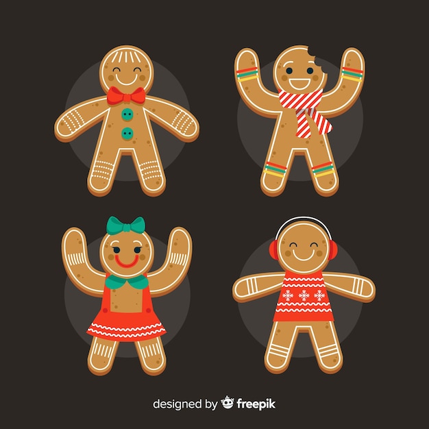 Free Vector flat gingerbread cookies christmas pack