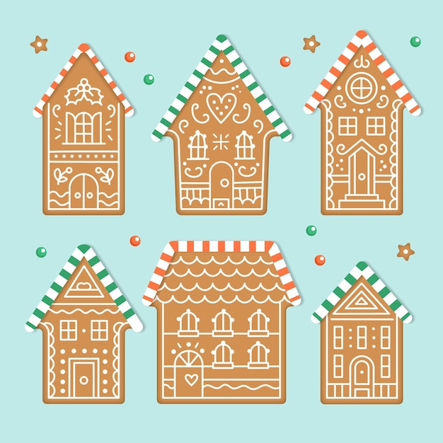 Flat gingerbread house collection