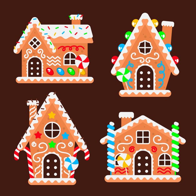 Flat gingerbread house collection