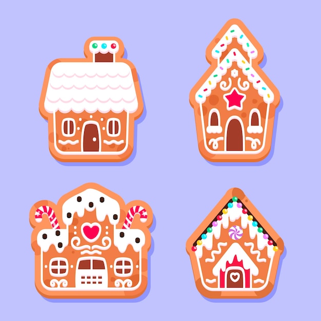 Free vector flat gingerbread houses collection