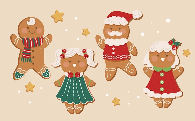 Flat gingerbread man cookie collection